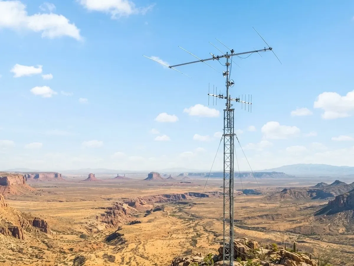 Antenna tower on a mountain peak overlooking the Arizona desert